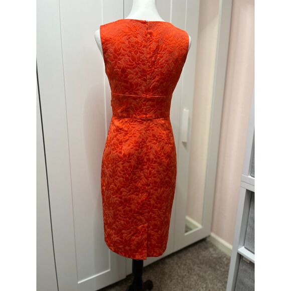 Ellen Tracy Jacquard Floral Orange V-neck Sleeveless Sheath Dress Size Small - Picture 14 of 14